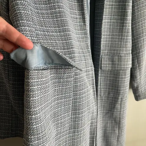 Vintage Dressbarn Longline Coat Sz 8 Minimalist Blue Tweed Open Front Jacket