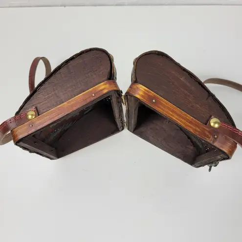 Vintage Basket Purse Two Tone Brown Rattan Bamboo Leather Trim Woven Hinged