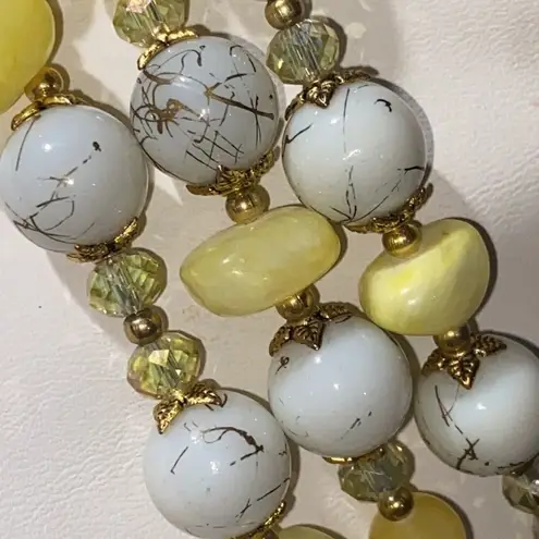 Summer Breeze 3 Strand Yellow & Spun gold in milk glass beads necklace