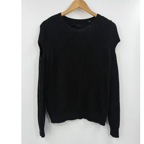 AllSaints Ria Jumper Cut Out Black Rib Knit Crewneck Pullover Long Sleeve Large