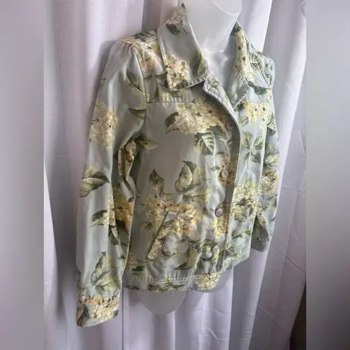 Appleseed's Jean Style Jacket Light Blue Floral Hydrangeas EUC Petite M 0351 Green Size undefined