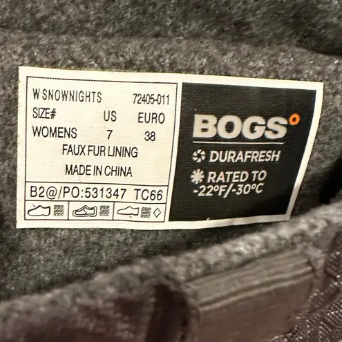 BOGS SNOWNIGHTS WOMANS DURAFRESH WATERPROOF WINTER RAIN BOOTS 7 Gray