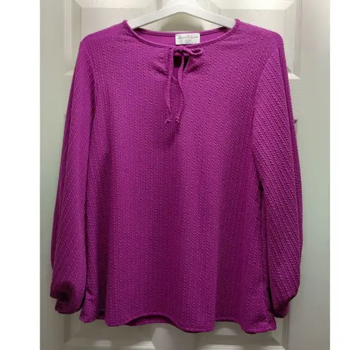 Discount Divas Size 2XL Fuchsia Magenta Long Sleeve Textured Thick Tie Neck Top Purple