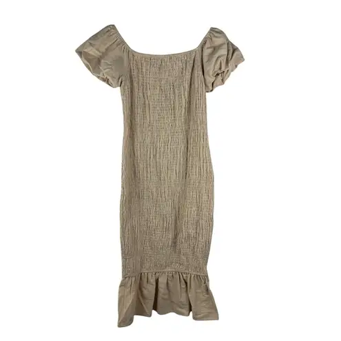 Simplee Apparel Simplee Smocked Dress Size Medium NWT Tan Boho Midi Ruffle Sleeve Summer Cotton - Image 6