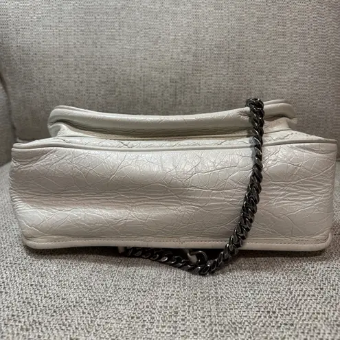 YSL Saint Laurent Niki Medium Flap Shoulder Bag in White Crinkled Leather