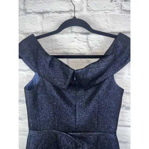 Rickie Freeman x Teri Jon Jacquard Blue Metallic Cocktail Dress Size 6 READ