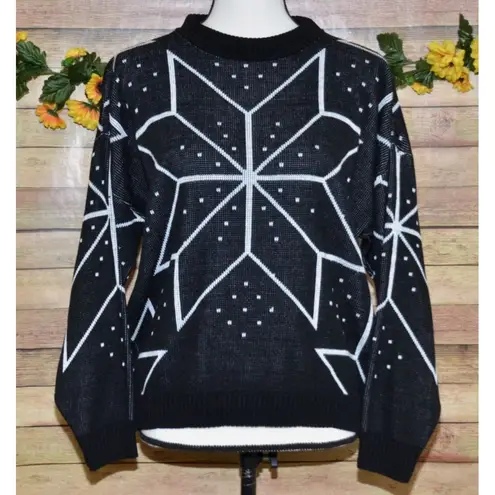 Cabin creek Ladies L Unisex Black Sweater Geometric Snowflake Holidays Christmas