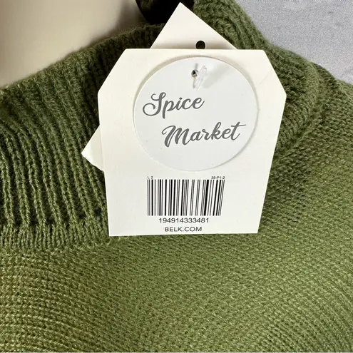 Wonderly Women’s Pointelle Knit Topper Poncho Mock Neck Olive Green One Size NWT