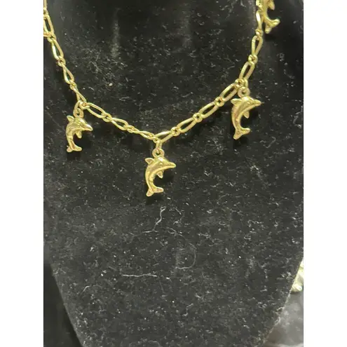 Gold Tone Dolphin Charm Bracelet 7"