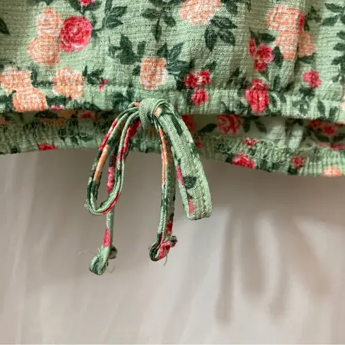 Inner Circle Spring Floral Light Green Pink Short Flutter Sleeves Blouse Top