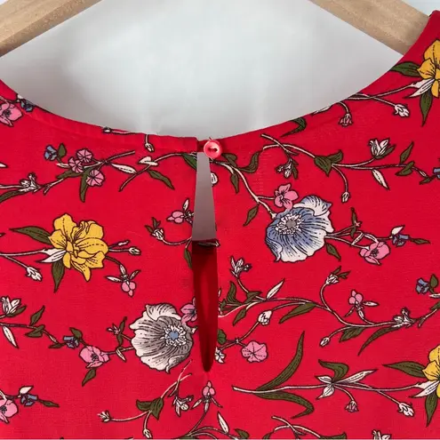 Skies Are Blue Vibrant Red Floral Chiffon Lace Detail 3/4 Sleeve Shift Dress M