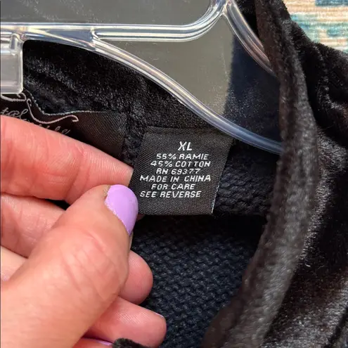 Vintage 90s Christmas Sweater: Crystal Kobe Poinsettia Sequins Velvet Trim Sz XL Black