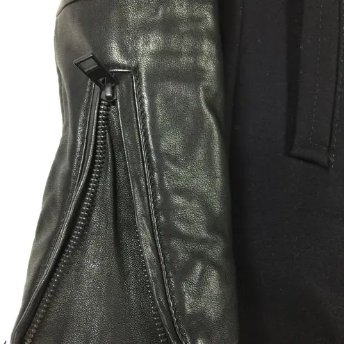 All Saints Zaskia Pea Coat Navy Wool Black Leather
Sleeves Double Breasted