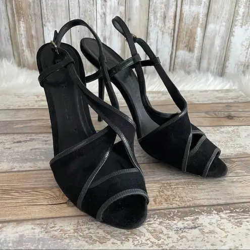 Burberry  Black Suede Leather Peep Toe Crisscross Heels Size 40