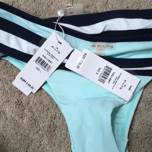 PilyQ Aquamarine banded teeny bikini bottoms. Large