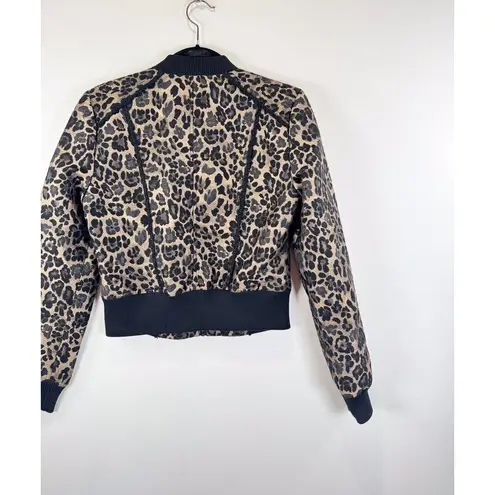 Cache Womens Jacket Brown Leopard Wool Full Zip Bomber Cropped Stretch Medium