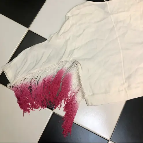 Maje Lila Fringe Long Sleeve Top Hot Pink Ombre Dip Dye White Magenta Bohemian S