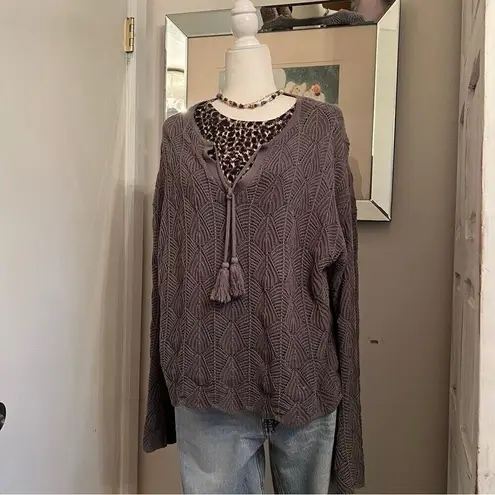 Maurice's Vintage  100% Cotton Boho Knit Tassel Tie Bell Sleeve Sweater Sage M thumbnail 3