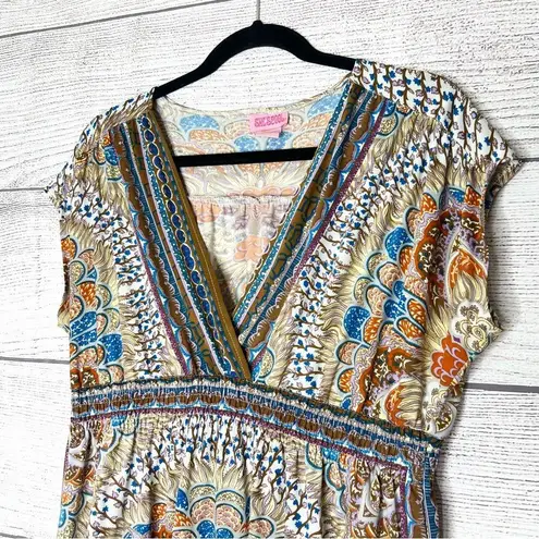 she's cool She’s Cool Colorful BohemianV-Neck Mini Sun Dress Swim Cover Up Size Large