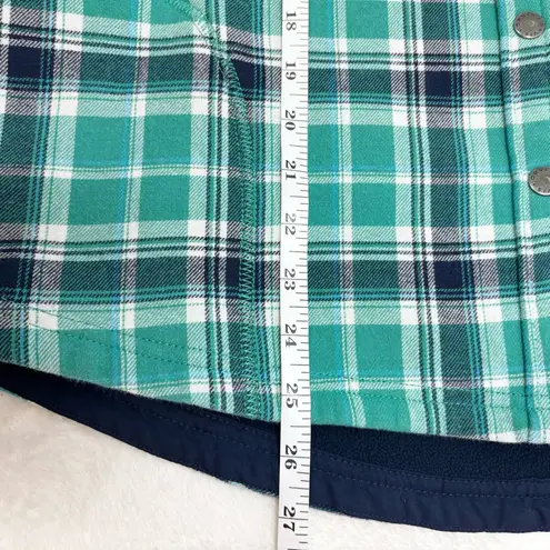 Orvis Flannel Blue Teal Plaid Fleece Lined Shacket Snap Front Size M