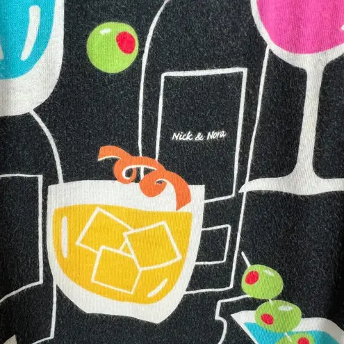 Nick & Nora Sleepwear Dress XL Black Colorful Cocktails Sleeveless Nightgown