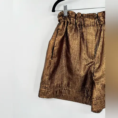 NUDE High Waist Shorts Foil Metallic Paperbag Boxer Style Pockets Gold Black 8