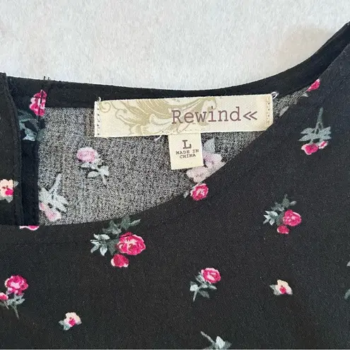 Rewind Black Floral Long Sleeve Lightweight Dress Size Large NEW with Tags