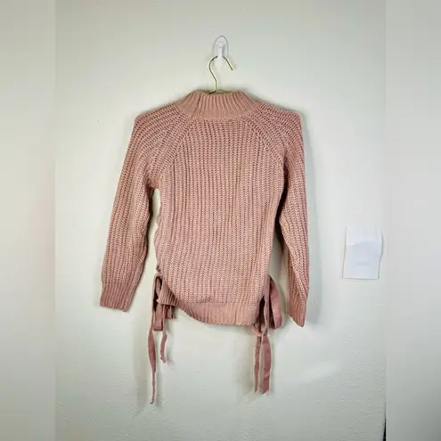 Sweet Rain Women’s Chunky Knit Sweater Side Lace-Up Details Blush Pink Medium