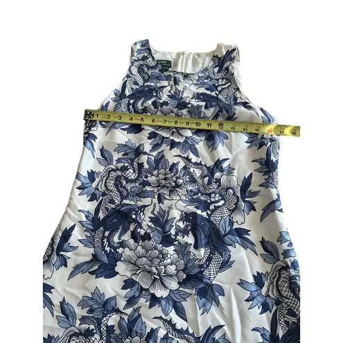 Lauren Ralph Lauren Asian Inspired Dragon Chinoiserie Print Dress 100% Silk Blue Size 4
