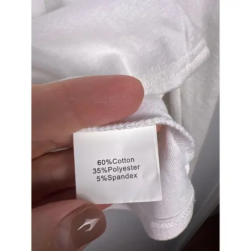 Harhay Women's Button Side Long Sleeve Top Medium White Cream Faux Suede Elbow P