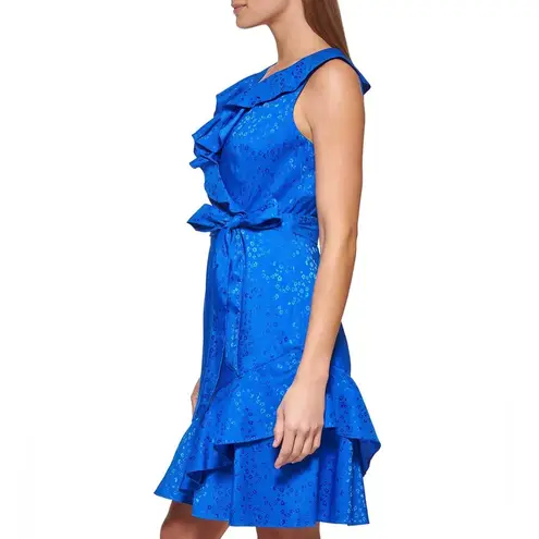 DKNY NWT  Ruffled Faux Wrap Dress, Cobalt Blue Size 8 New w/Tag Retail $139