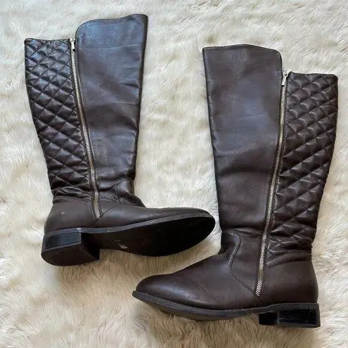 Torrid  Brown Faux Leather Quilted Wide Calf Boots Women's 9W