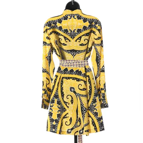 NWT Etro Silk Yellow & Black Pattern Knee Length Skirt w/ Tie Detail Size 6