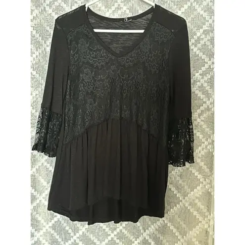 Y2K Black Lacy Babydoll Top Size L Whimsigoth Feminine Coquette Going Out Top Size L