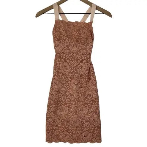 We Are HAH Size XS Tight Squeeze Bodycon Mini Dress Copper Rose Lace Lined NEW