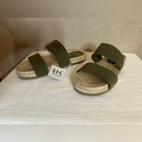 Haute Hippie HH Nori Olive Green Strappy Slip-on Sandal Jute Flats 7.5 M NWOB
