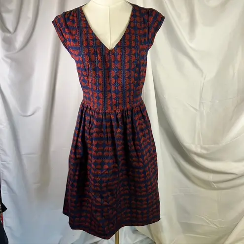 Mata Traders Women's Blue and Orange Print Dress Size S Cotton Pockets Boho