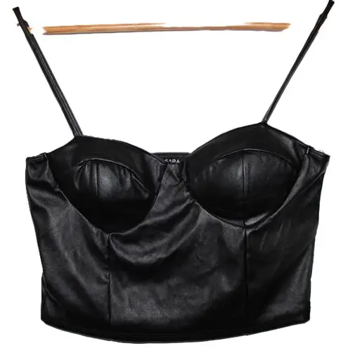 NWOT Womens Liz & Sara Black Faux Leather Strappy Bralette Crop Top Size Large L