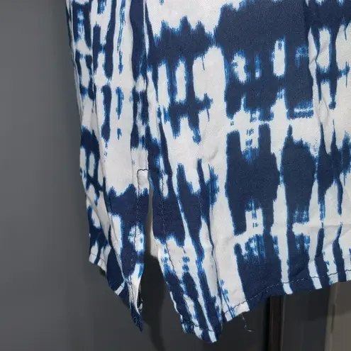 Crosby Blue & White Tie Dye Sleeveless Tie Front Lightweight Summer Rayon Top XL