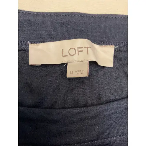 Loft  Navy Blue Plaid Trim Long Sleeve Tunic Dress Size M