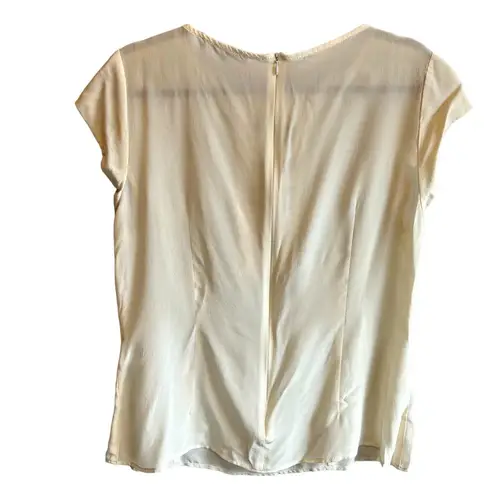 Nanette Lepore  Cream Silk Bow Accent Short-Sleeve Blouse - size 12