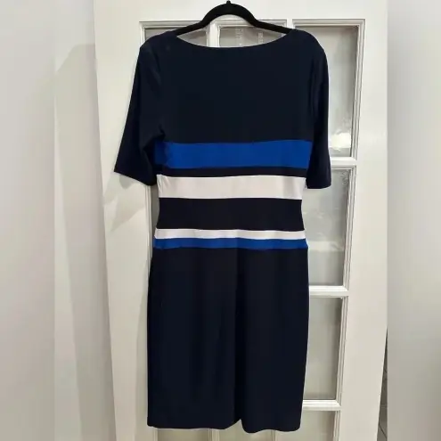 Ralph Lauren LRL Lauren  Navy Royal White Color-block Cocktail Midi Dress Size 10