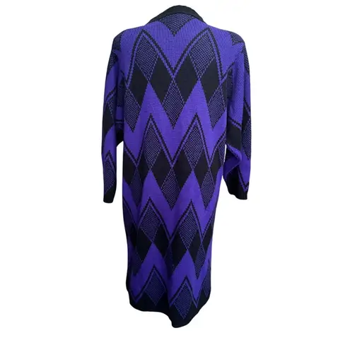 Vintage 1980s Limited Express Sweater Dress Purple Black Chevron Argyle Knit Size L