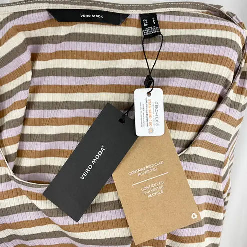 VERO MODA New Square Neck Long Sleeve Mini Dress Frida Neutral Stripe