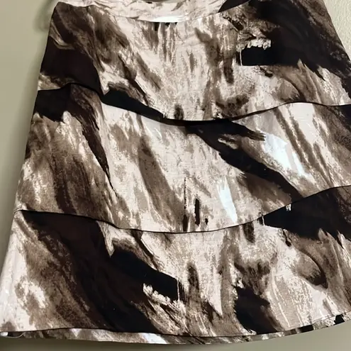 Adrienne Vittadini Skirt Sz 10 Brown/Cream Tiered Abstract Linen Work Career