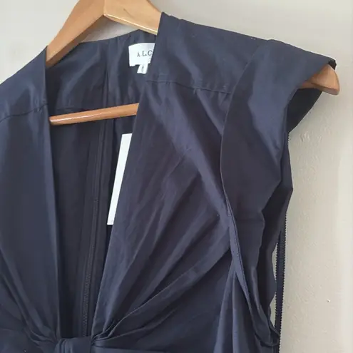 ALC Frank A.L.C. Alexandria Cotton Midi Dress Cap Sleeves Cutout Navy Size 8