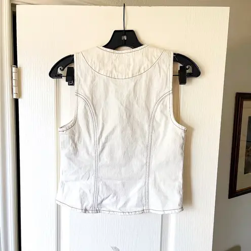 Seventy + Mochi Bea Denim Vest Waistcoat Top Contrast Stitch Ecru 2 EUC White