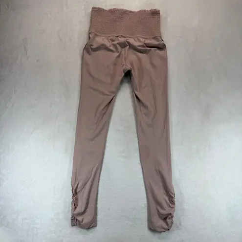 FP Movement High Waisted Leggings Smocked Waist Ruched Ankle XS READ Brown