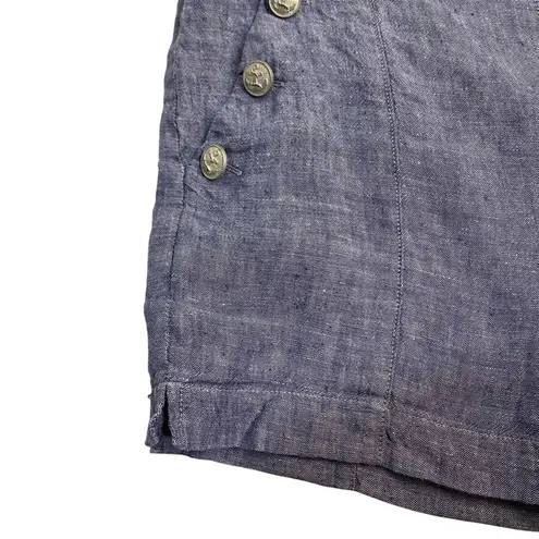 British Khaki Shorts Linen Blue Sailor Nautical Style Pockets Size 4 Flat Front