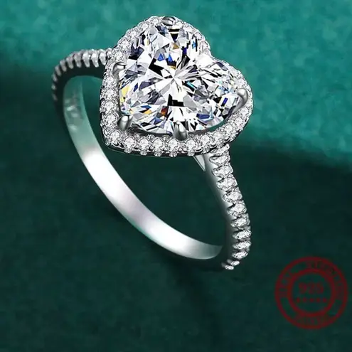 Sterling Silver SIZE 9 925 Sterling Silve Elegant Romantic Sparkling Clear Zircon Heart Ring